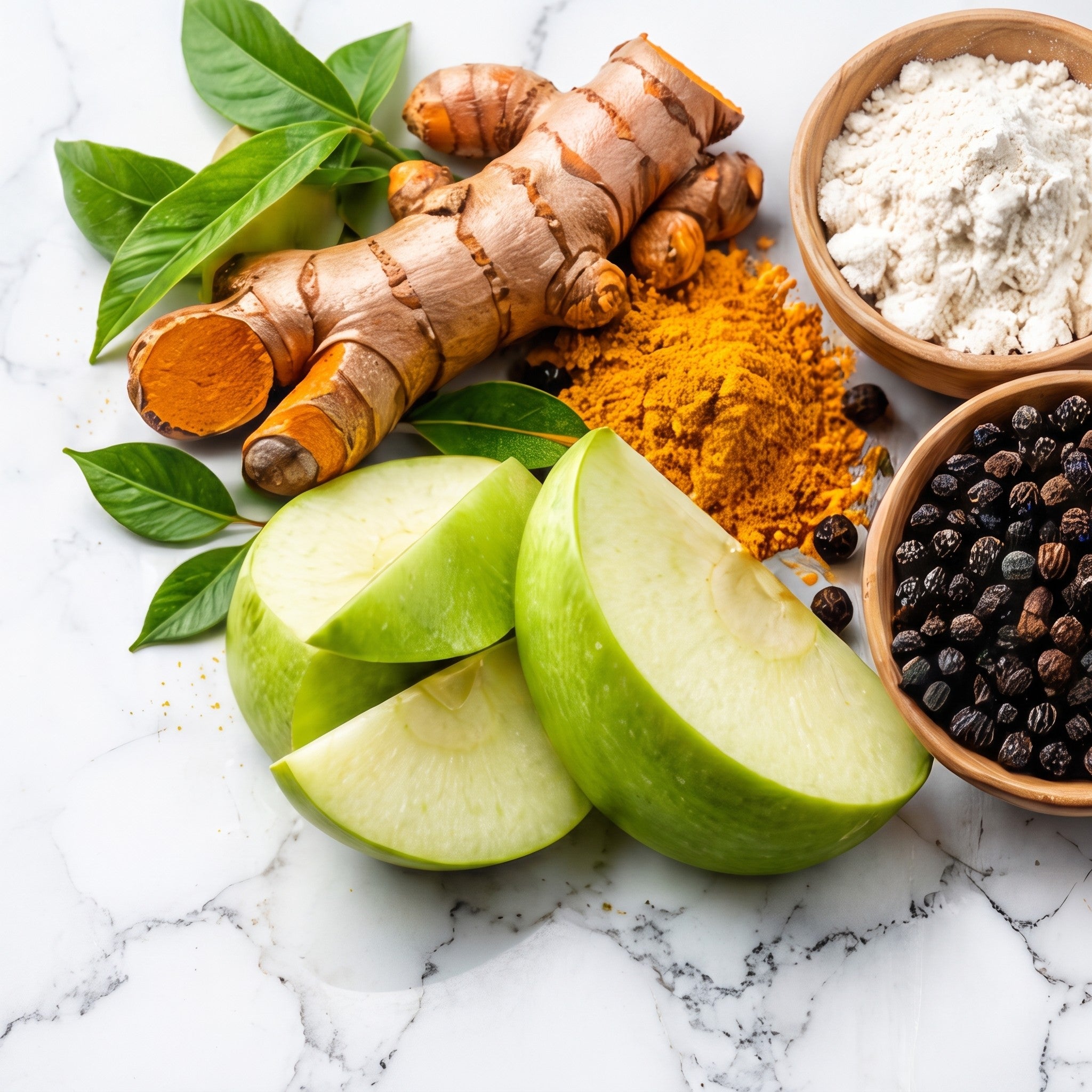Green apples and ingredients used in the Bulk Bites formulas